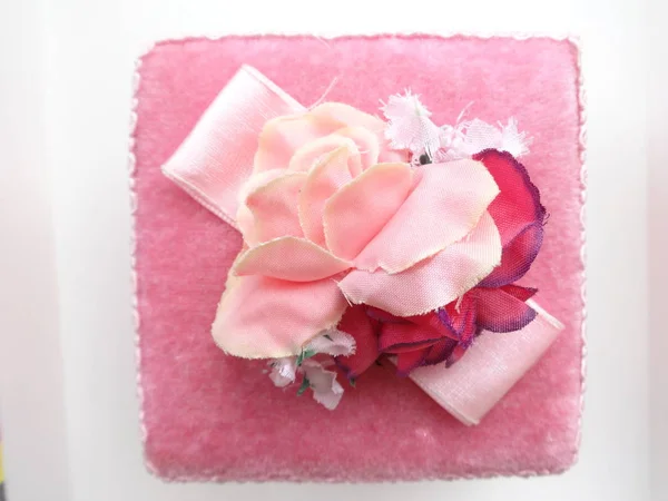 Pink Velvet Jewelry Box with Flower Decorations