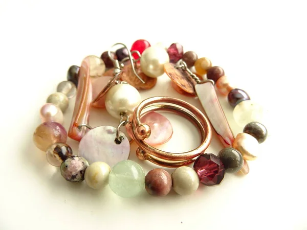 Pulsera Piedras Preciosas Pendientes Conjunto Anillos Oro — Foto de Stock