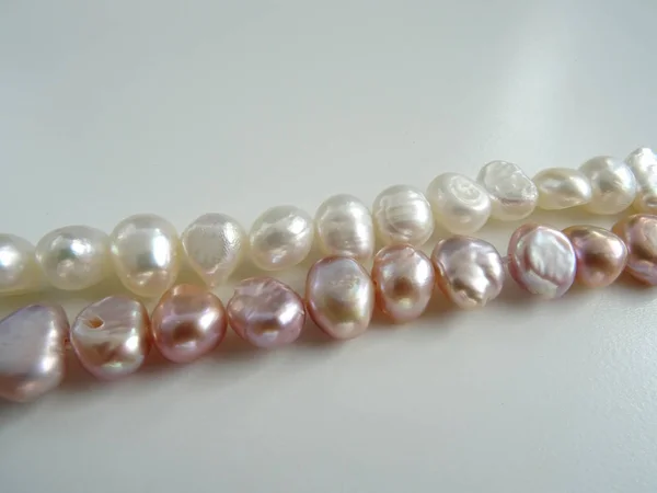 White Pink Freshwater Waterscapes Pearls Strings — Stock Photo, Image
