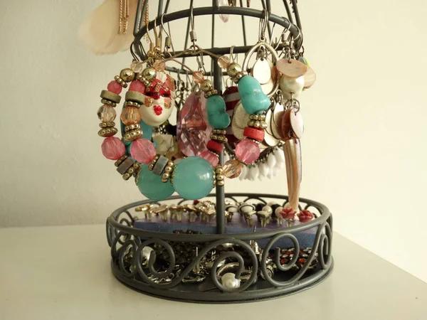 Mixed Hanging Earrings Beautiful Stand — Stock Photo, Image