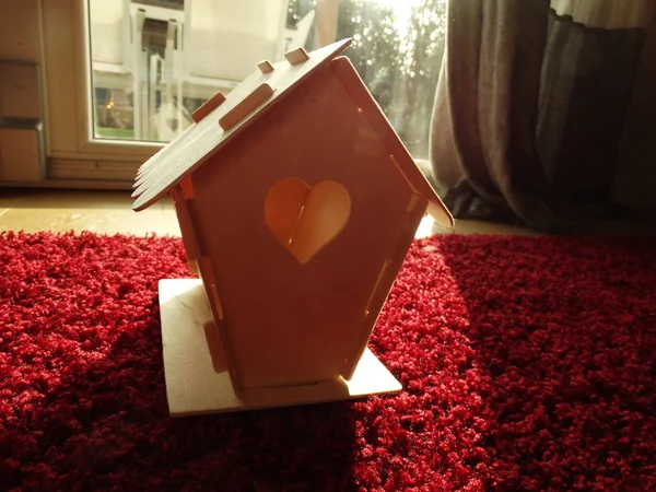 Wooden Bird House with a Heart Hole