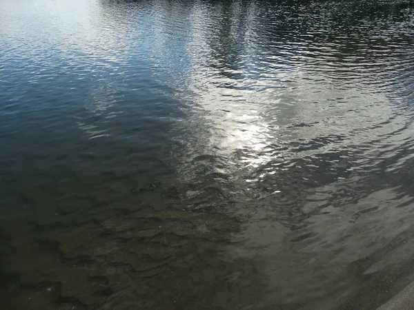 Bare Trees Sky Reflecting River Water — Stock Photo, Image