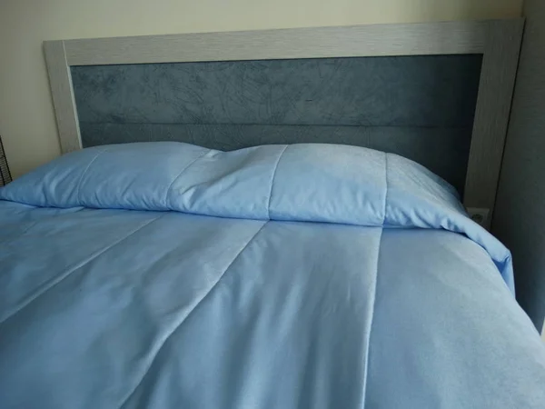 Fondo Sábanas Cama Azul Cerca — Foto de Stock