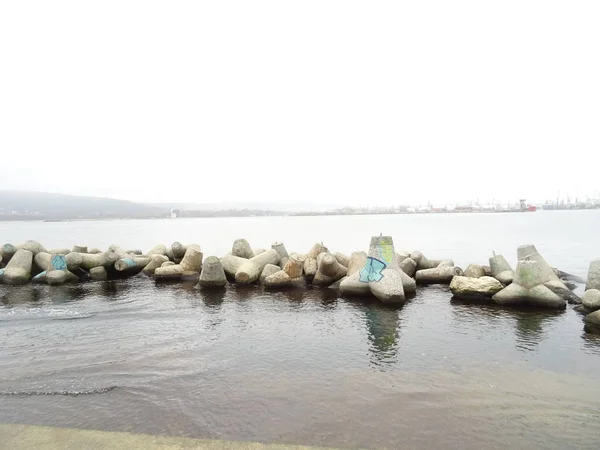 Pedras Tetrápodes Uma Costa Marítima — Fotografia de Stock
