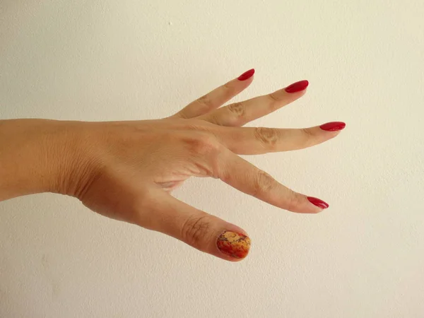 Red Nail Polish with Vintage Flower Art