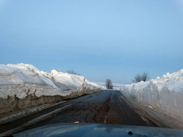 Vista Del Camino Vacío Invierno —  Fotos de Stock