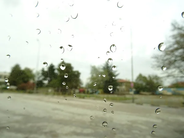 Gotas Chuva Copo Janela — Fotografia de Stock