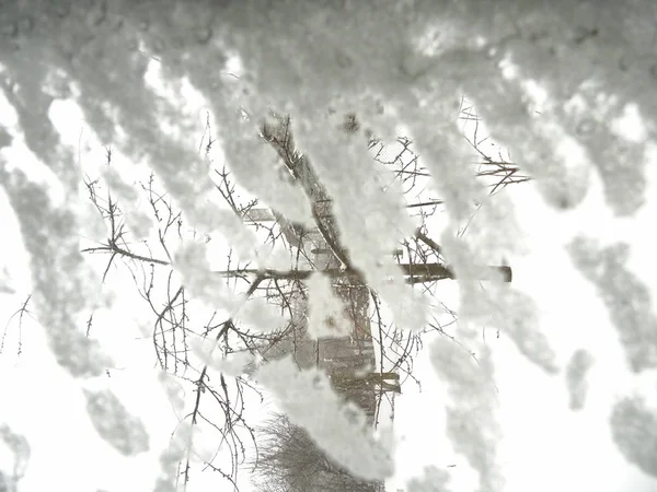 Snö Ett Fönsterglas — Stockfoto