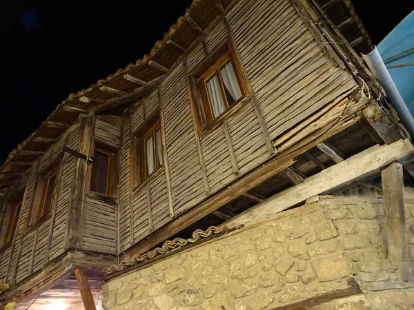 Night View Wooden Native Bulgarian House — Stock Photo, Image