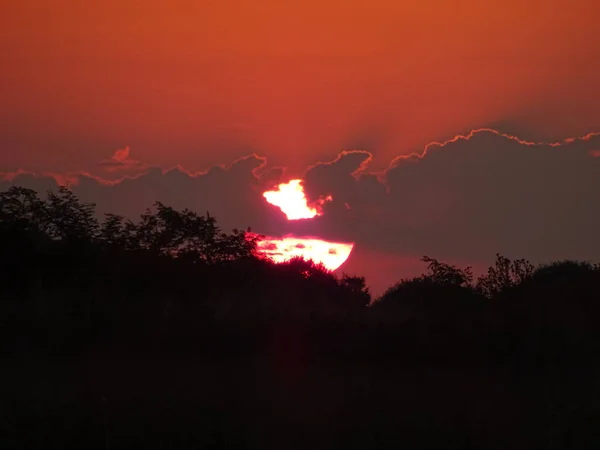 Widok Pomarańczowy Zachód Słońca Niebo — Zdjęcie stockowe