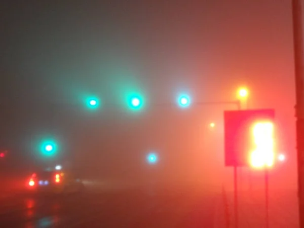 Luzes Trânsito Foggy Weather — Fotografia de Stock