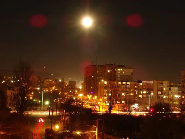 Vista Panorâmica Paisagem Urbana Noturna — Fotografia de Stock