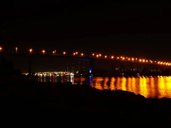 Varna Cityscape and a Bridge Lights Reflecting in the Water & Wa