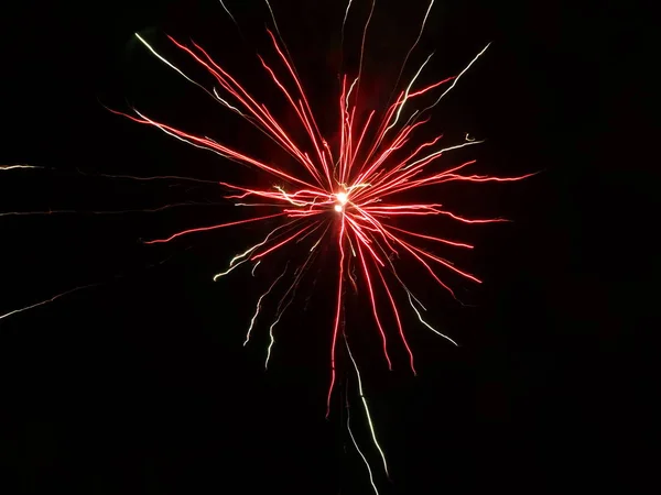 Rotes Feuerwerk Schwarzen Himmel — Stockfoto