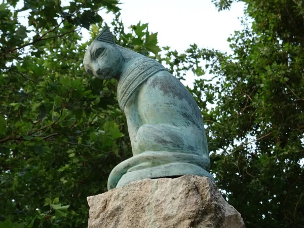 Grüne Statue Einer Egyprischen Katze — Stockfoto