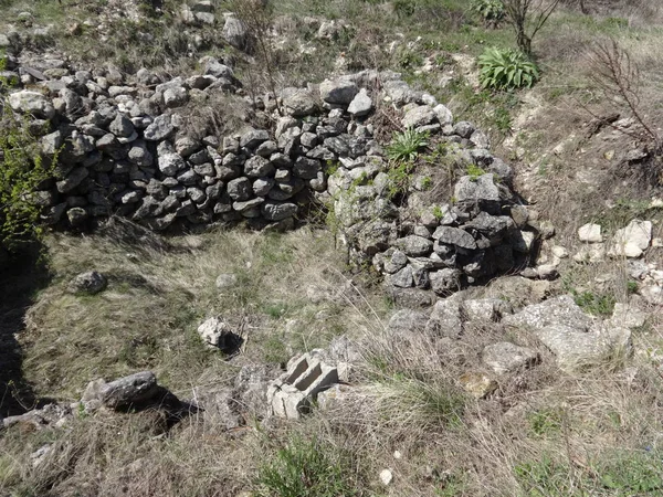 Excavaciones Pared Piedra Vieja — Foto de Stock