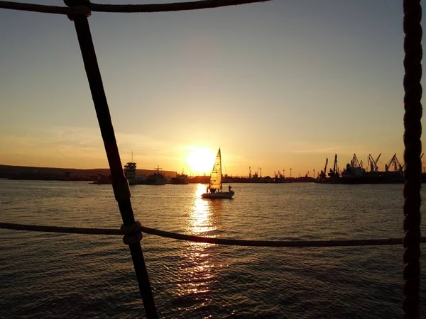 海港的日落景观 — 图库照片