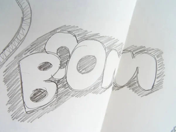 Boom Parola Disegno Carta Bianca — Foto Stock