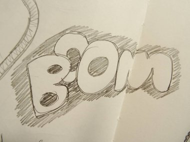 Boom kelime Beyaz kağıt üzerinde çizim