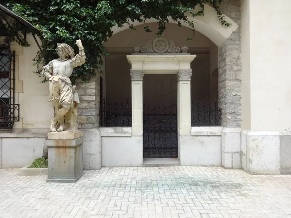 Eingang Und Statue Auf Der Burg Peles Rumänien — Stockfoto