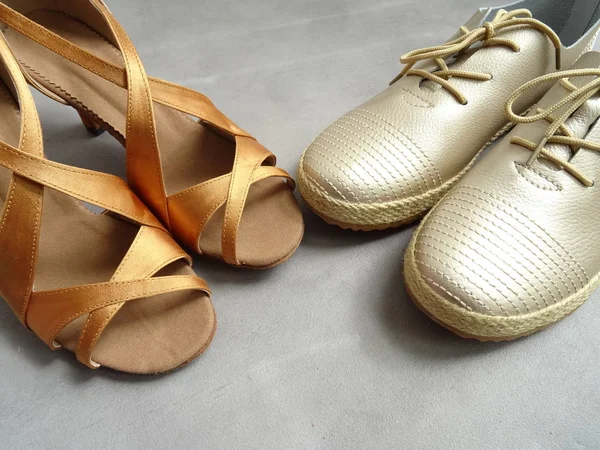 Golden Male and Female Dance Shoes