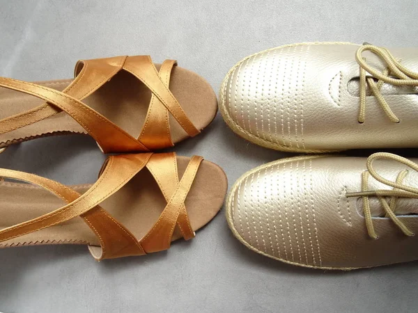 Golden Male and Female Dance Shoes