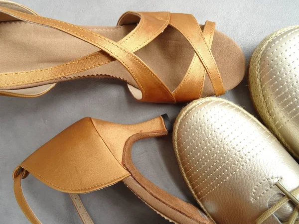 Golden Male and Female Dance Shoes