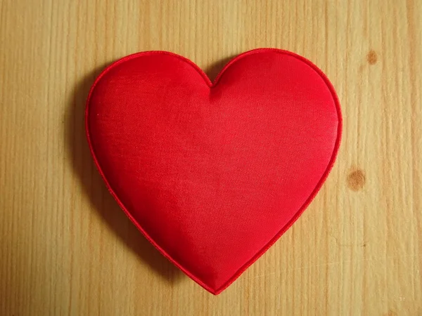 Red Heart Wooden Background Stock Photo