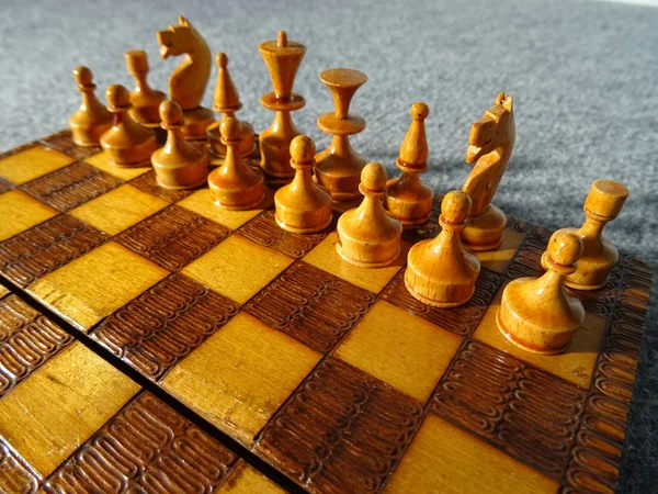 Klasická Dřevěná Šachová Deska — Stock fotografie
