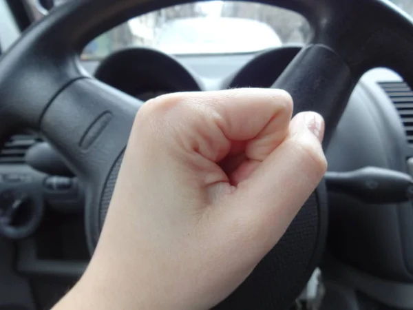 Angry Driver Hitting Car Steering Wheel — Stock Photo, Image