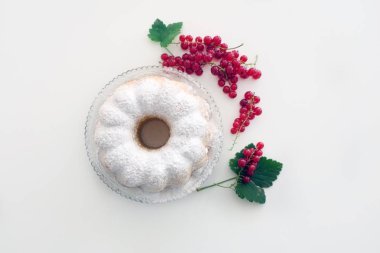 Beyaz Arka Plan üzerine izole bir Tabakta Kırmızı Frenk Üzümü ile Ev Yapımı Kek