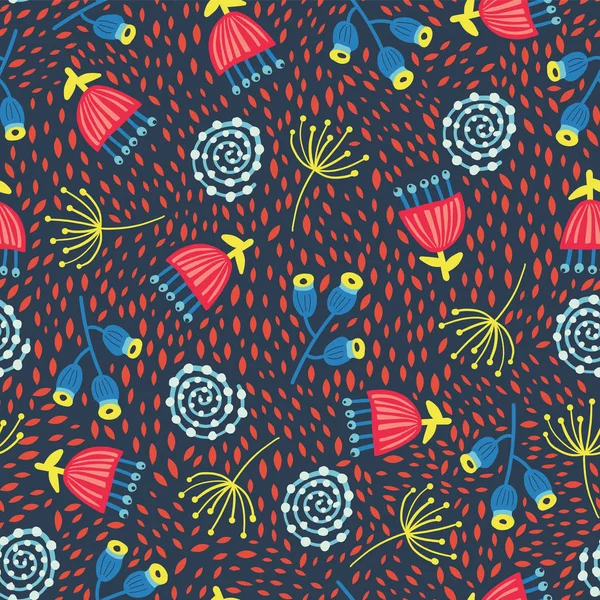Ретро Флоралы Бесшовный Векторный Фон 1960 1970 Цветочный Дизайн Красные — стоковый вектор
