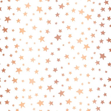 Handdrawn yıldız altın folyo vektör arka plan yükseldi. Noel ve kutlamalar için seamless modeli. Elle çizilmiş beyaz üzerine bakır yıldız. Hediye sarma kağıdı, tebrik kartları, duvar kağıdı, poster, afiş