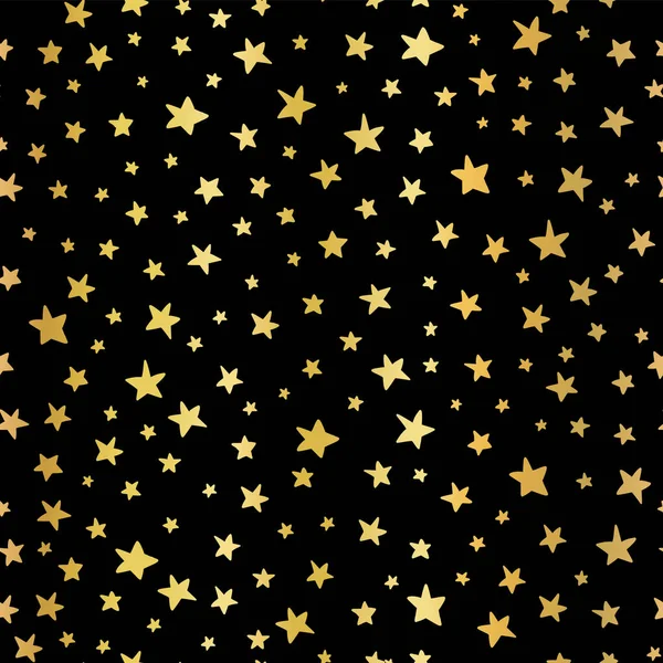 Étoiles dessinées à la main fond vectoriel feuille d'or. Modèle sans couture pour Noël et les célébrations. Étoiles dorées dessinées à la main sur noir. Pour papier d'emballage cadeau, cartes de voeux, papier peint, affiches, bannière web — Image vectorielle