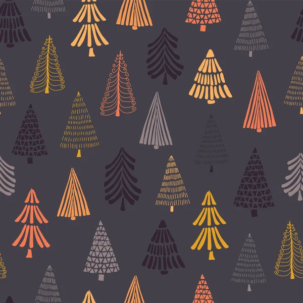 Doodle autumn trees seamless vector background. Modern holiday pattern for Thanksgiving, Christmas. Perfect for holiday card, wrapping paper, invitation, and fabric. Geometric Christmas tree design. — Stock Vector