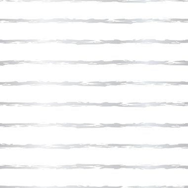 Gümüş folyo el çizilen Fırça kontur yatay çizgiler sorunsuz vektör deseni. Beyaz arka plan üzerinde metalik parlak şeritler. Zarif tasarımı için afiş, düğün, parti, Doğum günü, Noel, yeni yıl