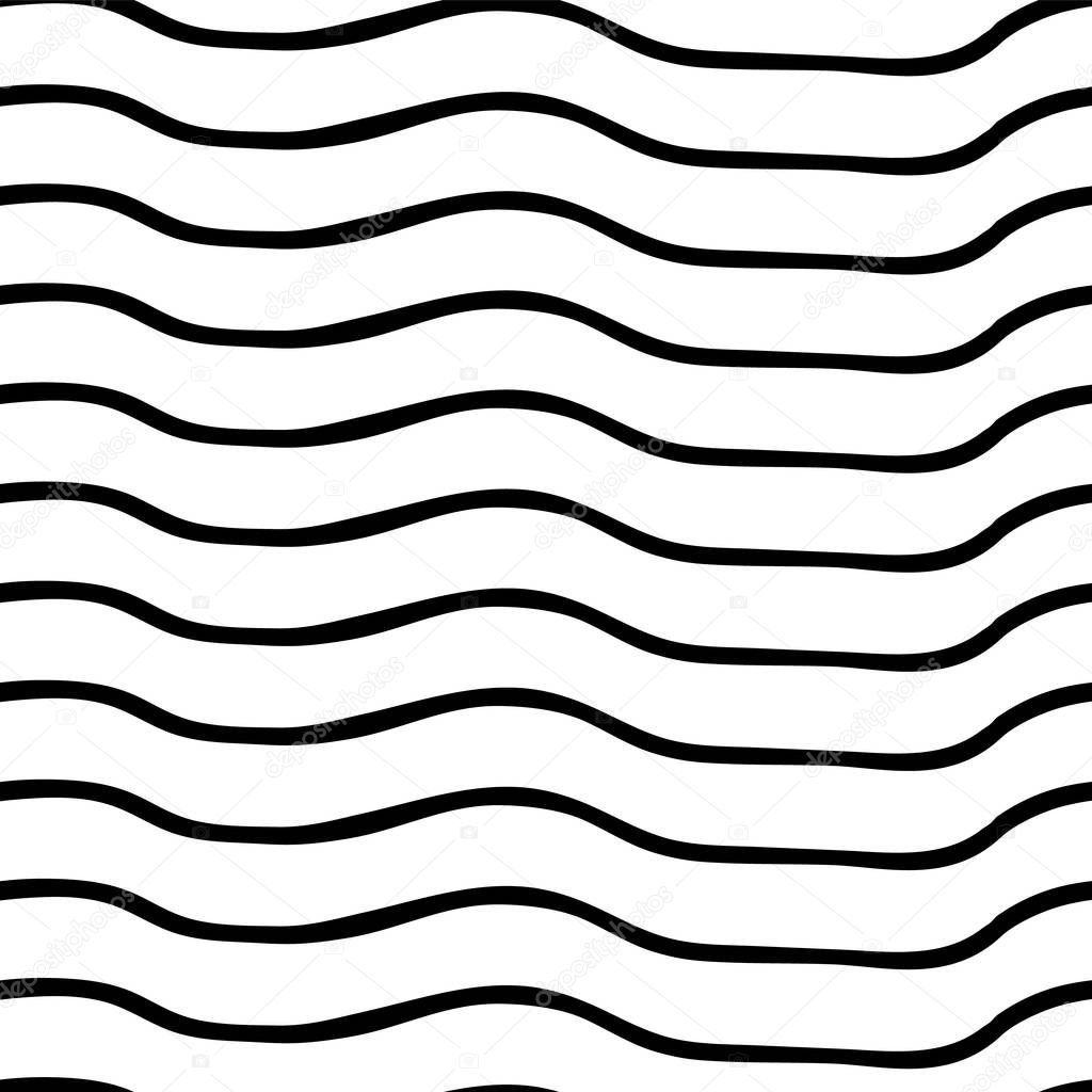 Vector seamless pattern. Horizontal irregular wavy lines black and white. Optical Illusion. Perfect for backgrounds