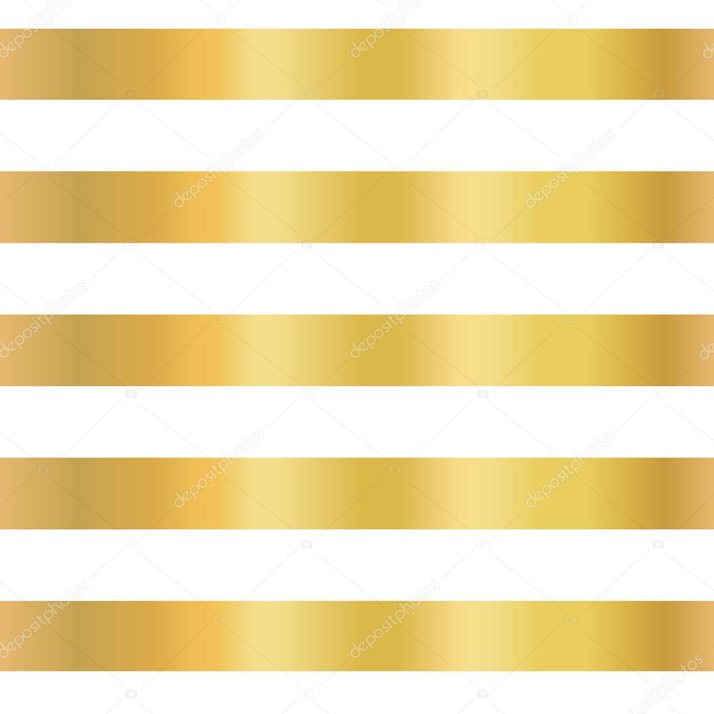 Gold foil stripe seamless vector background. Horizontal gold lines on white pattern. Elegant, simple, luxurious design for wallpaper, scrap booking, banner, wedding, party invite, birthday celebration
