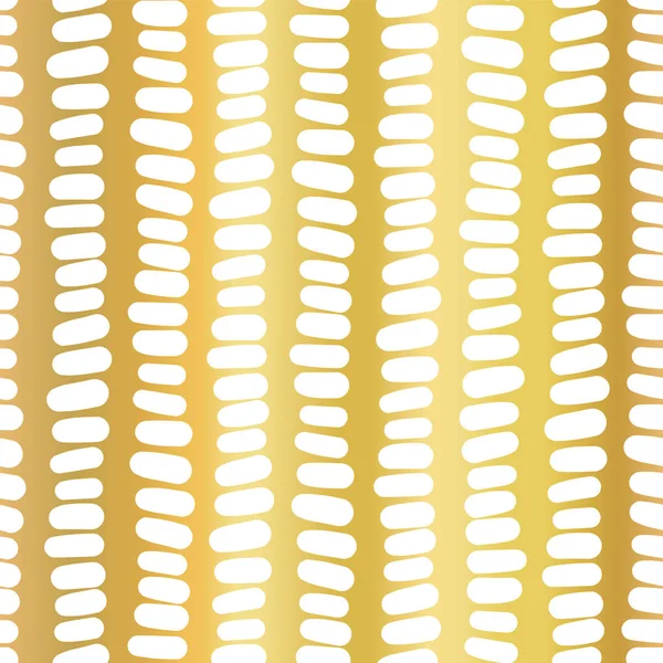 Gold foil strokes seamless vector pattern. Horizontal white dashes in vertical lines on golden background. Elegant design for digital paper, web banner, wedding, party invite, birthday celebration — Stock Vector