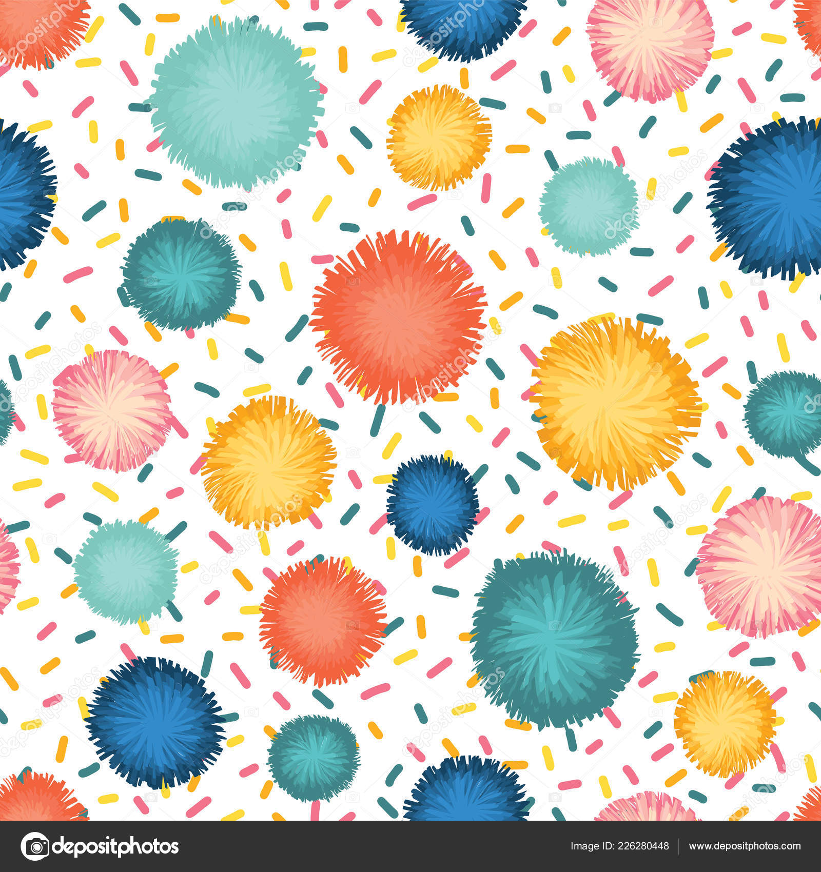 Decorative Pom Poms And Sprinkles Seamless Repeat Vector Pattern