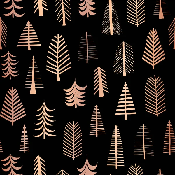 Christmas Trees Copper Foil Seamless Vector Pattern Backdrop Metallic Shiny — Stock Vector