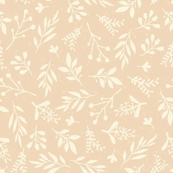 Fond vectoriel sans couture avec des feuilles abstraites beige. Texture foliaire simple en pastell, motif de feuillage sans fin. Papier, garnitures de motifs, bannière web, tissu, cartes, mariage — Image vectorielle