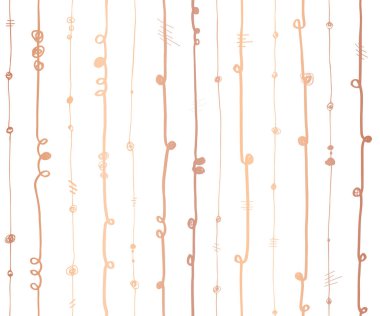 Rose Gold folyo metalik soyut dikey çizgiler Dikişsiz desen vektör. Bakır dalgalı dikey çizgili beyaz arka plan üzerinde öğeleri dön. Parti, afiş, düğün, parti için zarif bakır tasarım