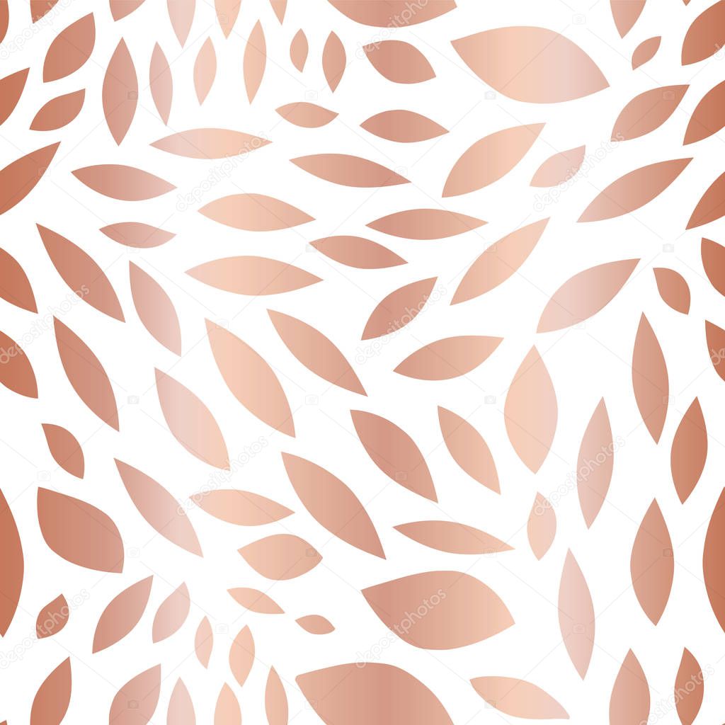 Rose gold foil seamless vector background abstract biconvex shapes. Shiny copper background pattern. Convex scattered shapes. Elegant, luxurious background for banners, Christmas, invites, wedding
