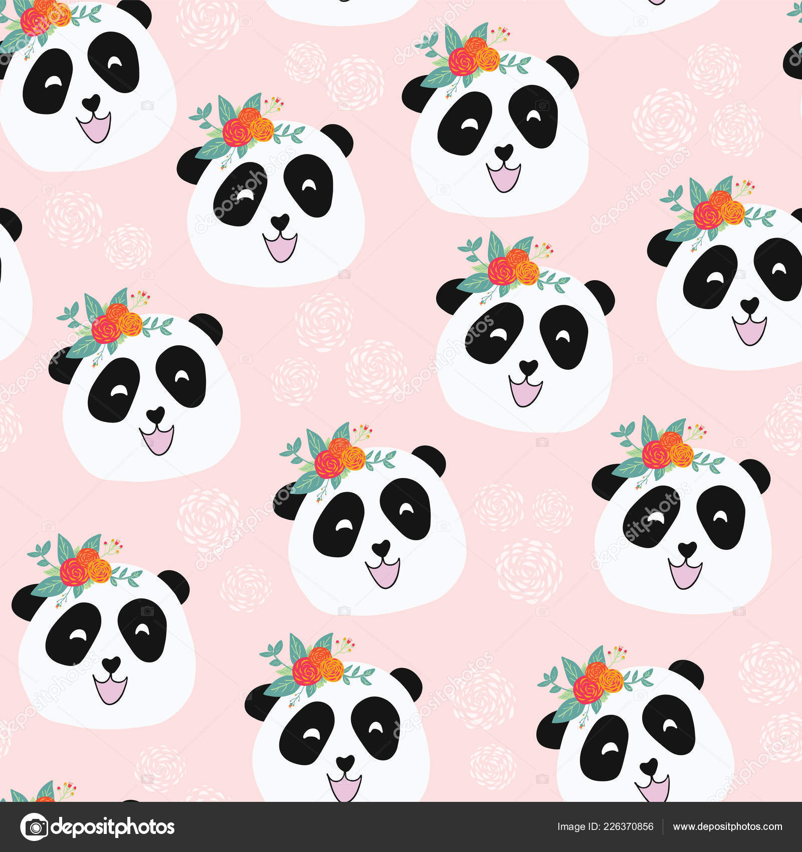 Urso Panda Com Vetor Sem Costura Flores Repetir Padrão Linda