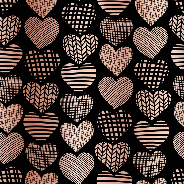 Copper Foil Heart Shape Seamless Vector Pattern Rose Golden Abstract — Stock Vector