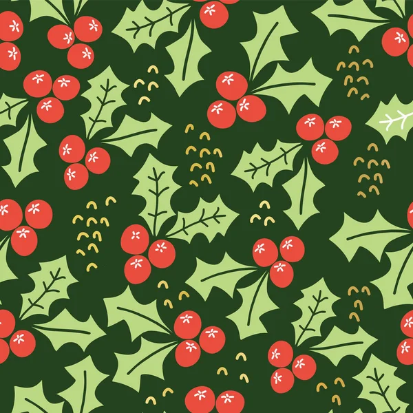 在绿色背景上的无缝矢量图案 金箔口音 伟大的圣诞节 礼品包装 页面填充 网页横幅 家居装饰 — 图库矢量图片