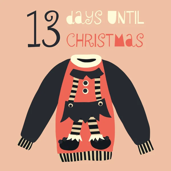 13天 直到圣诞节向量例证 圣诞节倒计时13天 北欧复古风格 手绘难看的毛衣 假期设计设置为卡 — 图库矢量图片
