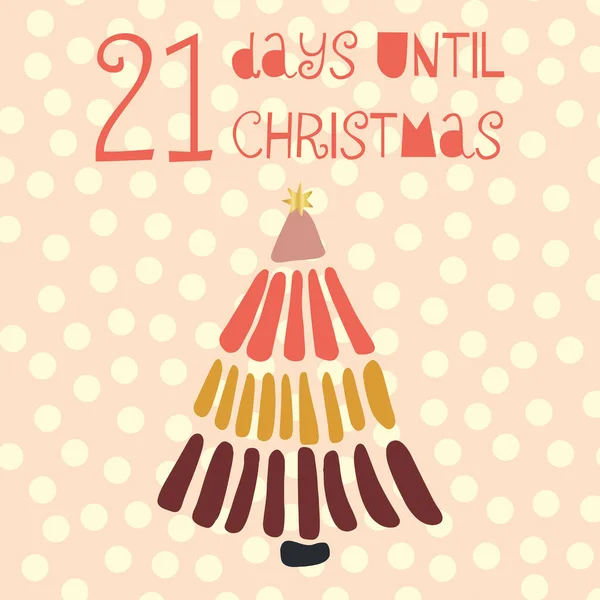 21天 直到圣诞节向量例证 圣诞节倒计时二十一天 直到圣诞老人 复古风格 手绘的树 假期设计的卡 — 图库矢量图片