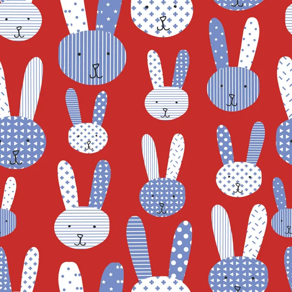 Bunny Arka Plan Sevimli Tavşanlar Beyaz Kırmızı Seamless Modeli Mavi — Stok fotoğraf